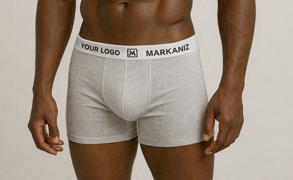 Gri boxer - özel üretim logo baskılı
